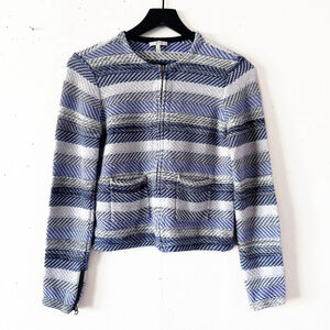 Joie Blue White Striped Textured Cotton Zip Jacket Size Small